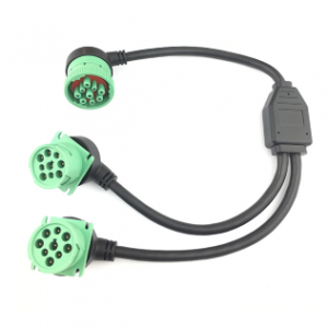 Right Angle Green J1939 Y Cable 1 Female To 2 Male Splitter Y Cable Type 2