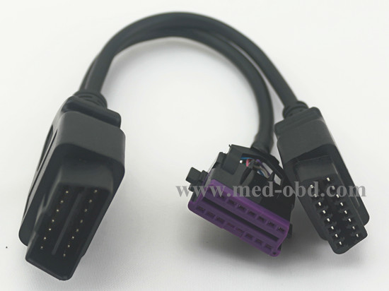 Universal OBD2 Splitter Y Cable, Assembled J1962M To 2 J1962F, 1ft