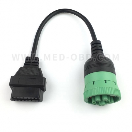 Type 2 Green J1939 9pin Female Deutsch To 16pin Obd2 Cable Female 0.3m GPS Trackers And Scan Tools